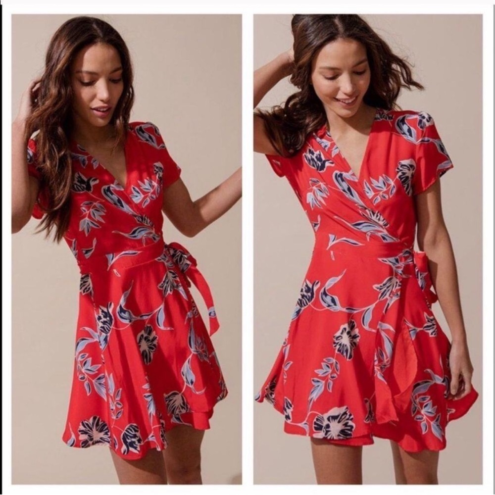Yumi Kim Lexey Silk Wrap Dress Floral Red XXS